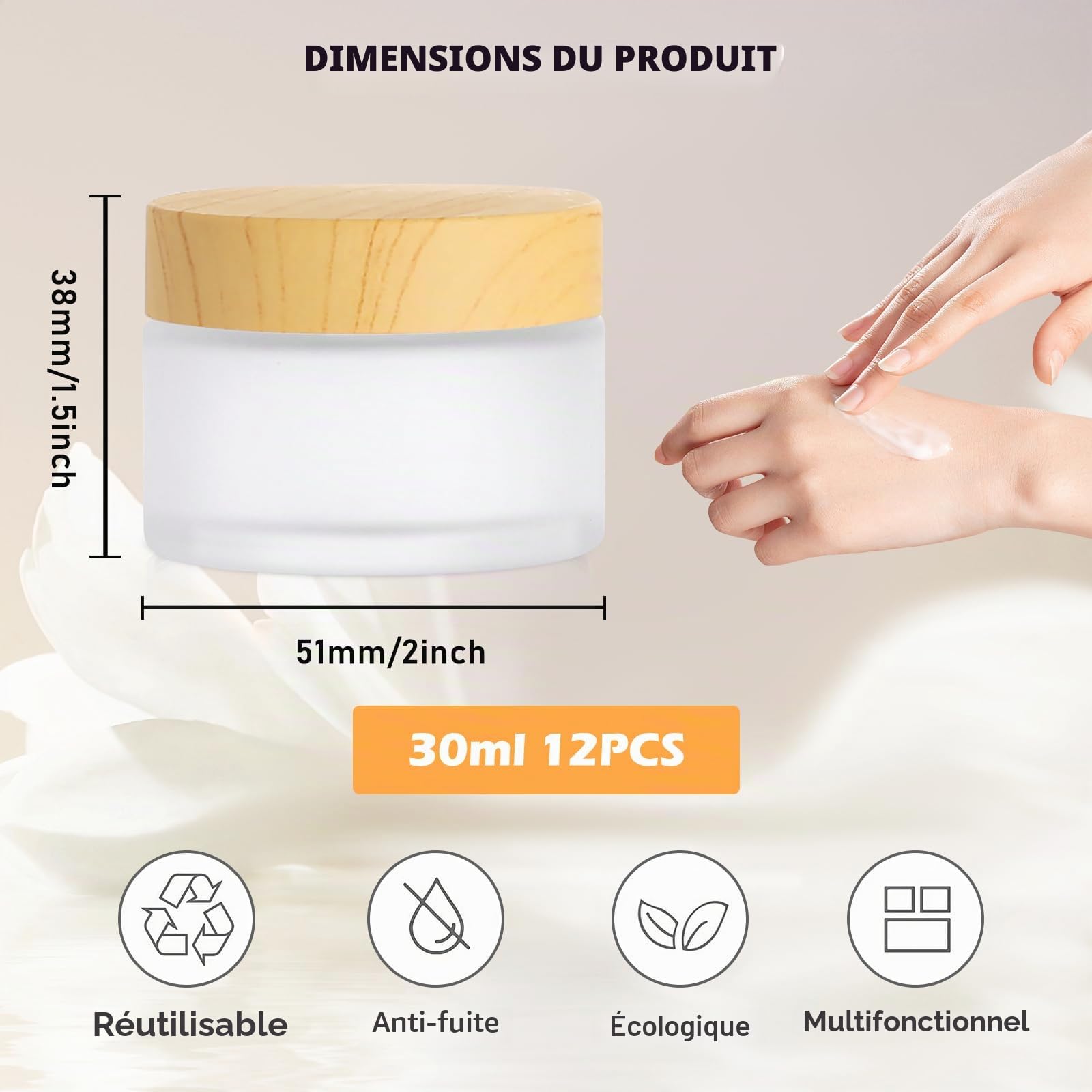 Contenant Cosmetique Vide, 12 Pièces Creme A Depolir Le Verre 30g, Pot Vide Cosmétiques, Pots Cosmétiques Vides Pour Cosmétiques Crèmes Poudre Lotion