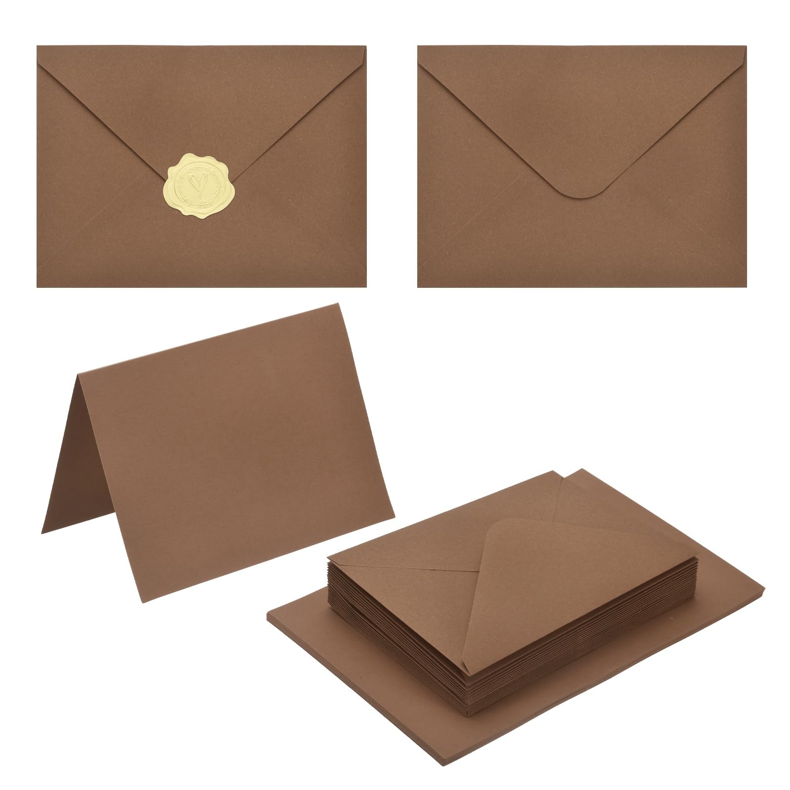 PATIKIL 50Pack Light Coffee 4x6 Envelopes with Cards, V Flap A6 Envelopes with Cardstock & Gold Stickers for Greeting Cards Wedding Greeting Birthday Invitations Letter Mailing — image 1