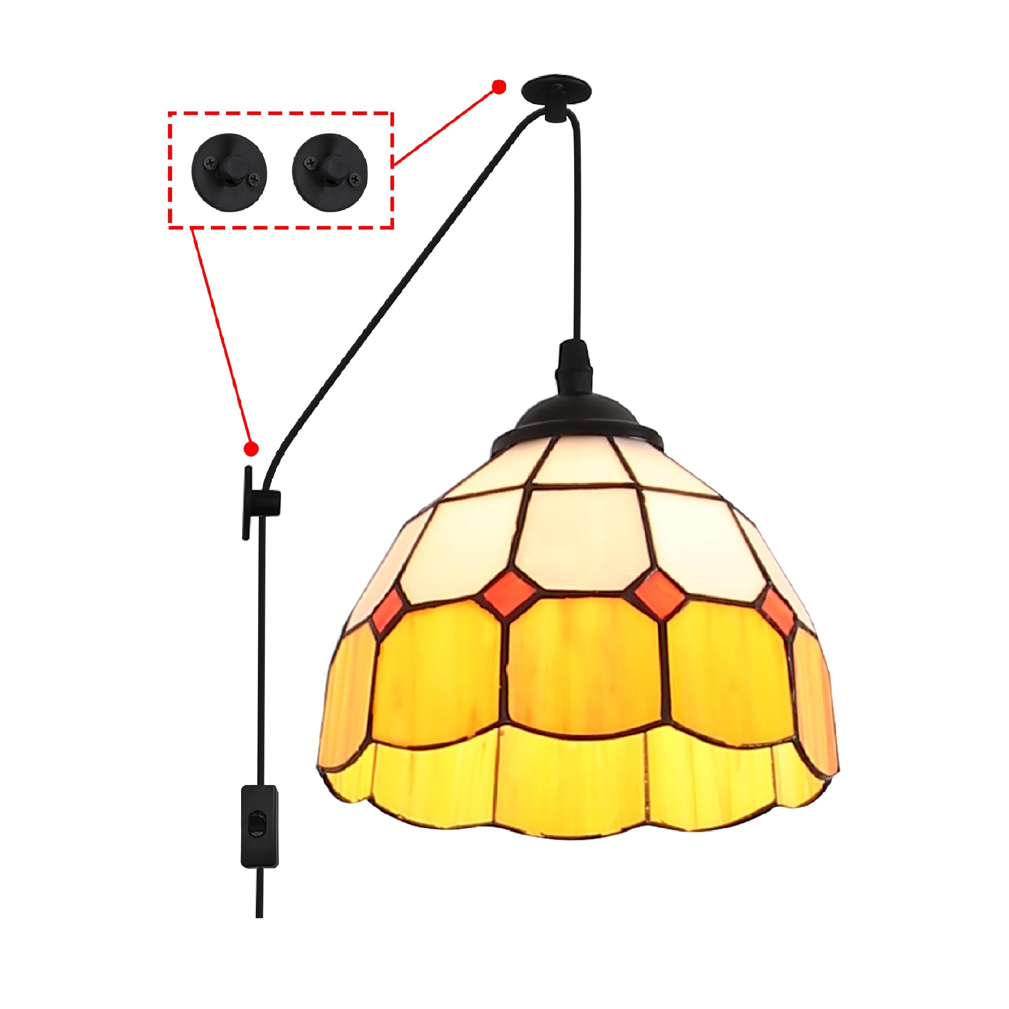 SUNLLOK Modern Tiffany Glass Pendant Light, Adjustable Height Plug in Chandelier Ceiling Lamp Fixture - Image 2