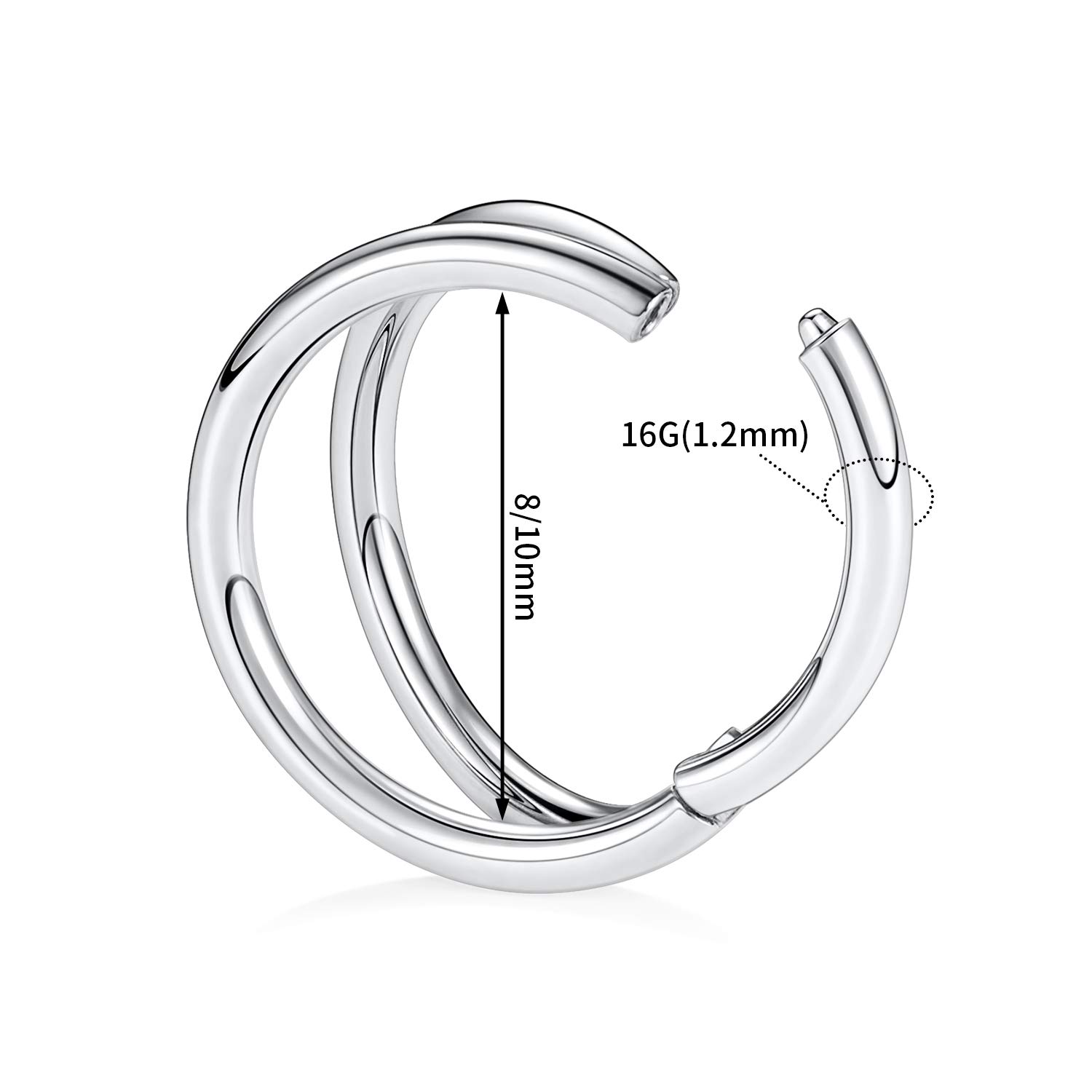 hengkaixuan Triple Double Nose Hoop Ring Sleeper Hoop Earring Helix Rook Conch Cartilage Daith Tragus Earrings Septum Ring Lobe Nose Piercing Jewellery for Women — view 2