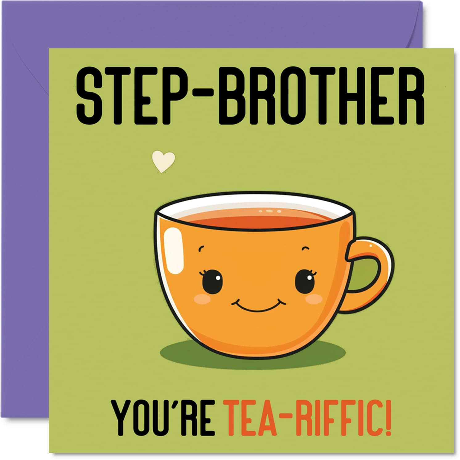 Birthday Cards for Step Brother - Tea-riffic - Funny Happy Birthday Card for Step-Brother from Step Sister, Sibling Gifts, 145mm Joke Greeting Cards Men Him