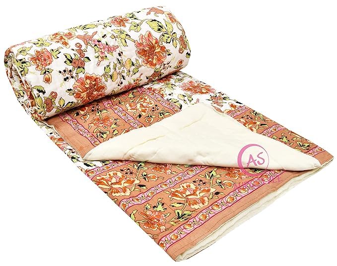 Image of EMIOUR 400 TC Pure Cotton Soft Jaipuri AC Quilt /Razai /Rajai Floral Print,Jaipuri Razai Cotton Quilt for Winter,Lightwieght Jaipuri Razai (Design 14, Double Bed)