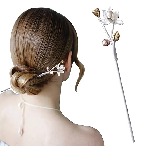 Palillos dorados para el cabello para mujer, palillos de pelo para cabello largo, elegante decoración de loto, ideales para impresionantes updos y