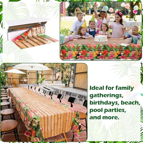 Image of Kochorie 100 Ft X 54 Inch Hawaiian Luau Party Tablecloth Roll with Cutter Box, Disposable Plastic Hawaii Tiki Totem Table Cover, Aloha Tropical Floral Table Decorations for Summer Beach Pool Birthday