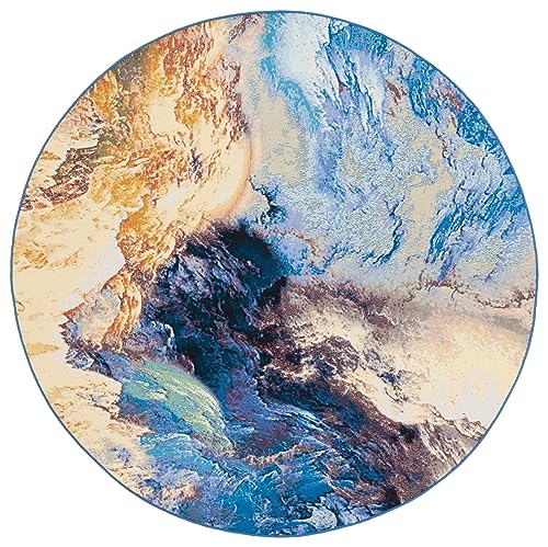 Tapete redondo SAFAVIEH 6'6" azul y oro oxidado miniatura 3