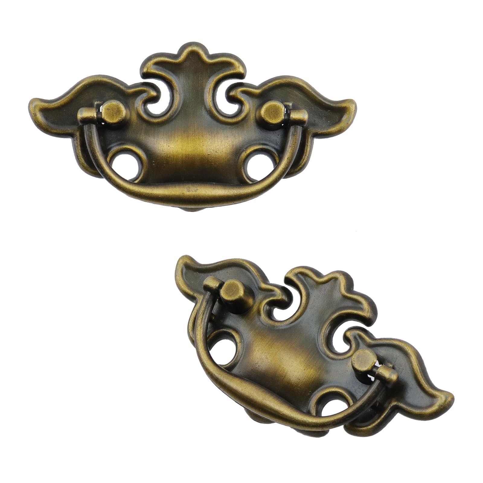 2.52 Inch Hole Centers Cabinet Pull Ring Vintage Drawer Dresser Pull Knobs Drop Ring Pull Handles 2-Pack with Screws, Brass