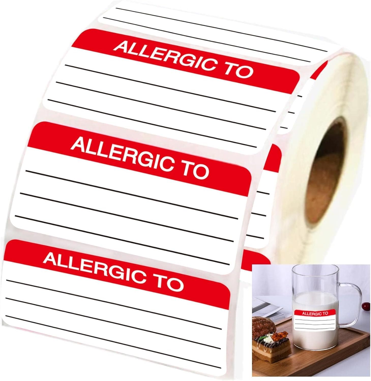 Allergy Warnings Stickers Allergic to Stickers Medical Labels - Fluorescent Red Allergen Warning Stickers Food Rotation Labels Adhesive Allergies Sticker for Grocery Stores, Food Packaging 300 Pcs