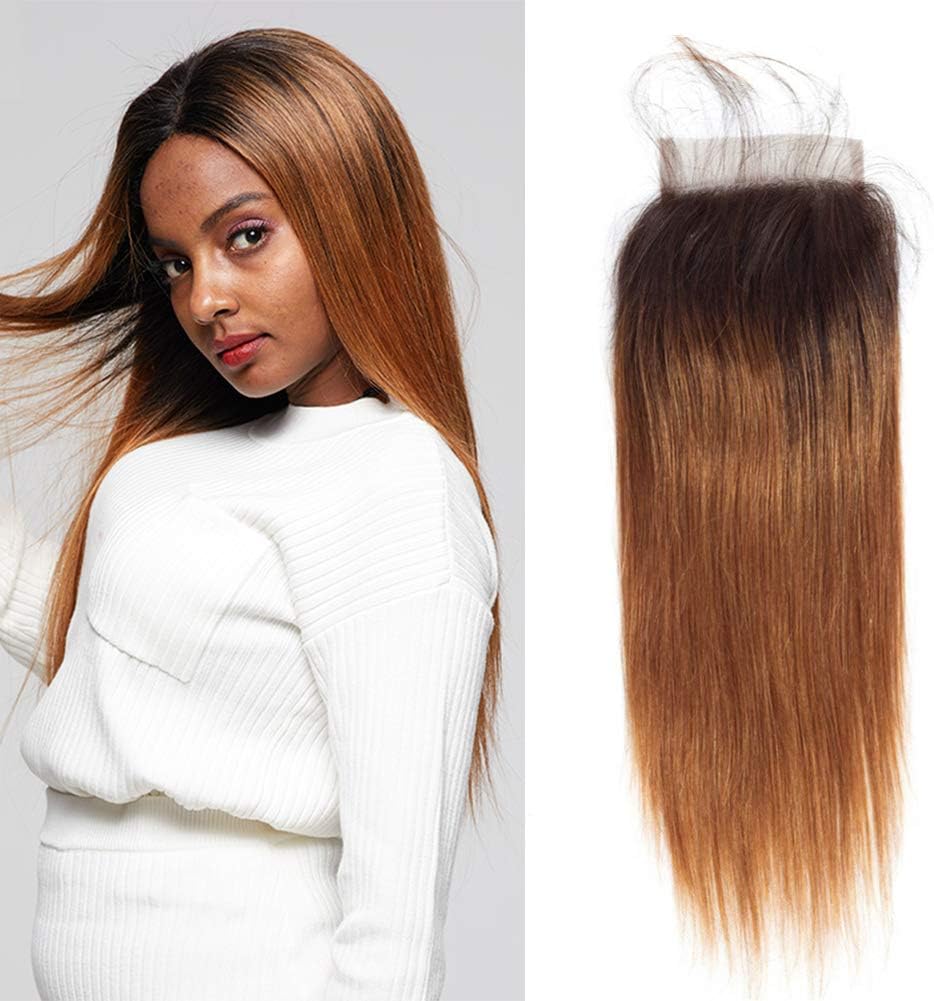 Ombre Hair Straight Closure Brazilian Hair Closure 4x4 Ombre 1B/30# Caramel Blonde Color 100% Remy Human Hair Top Closure With Baby Hair For Black Women