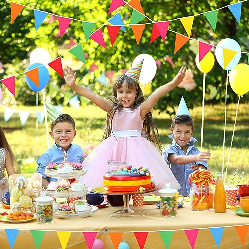 Image of Preboun 400 ft Solid Pennant Banner Flags 240 Pcs String Hanging DIY Triangle Bunting Bulk Garland for Grand Opening Carnival Birthday Party Decoration Outdoor(Multicolor)