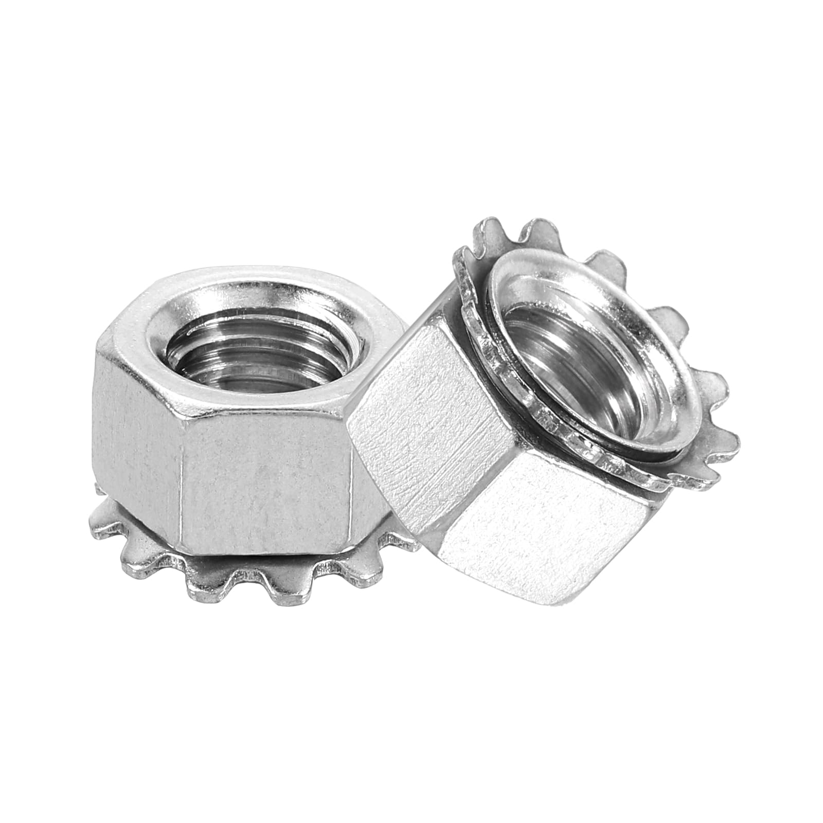 QUARKZMAN 100uds 3/8"-16 K-Bloqueo Tuerca con Externo Diente Arandela, 304 Inoxidable Acero Estrella Bloqueo Tuerca Arandelas, Plata