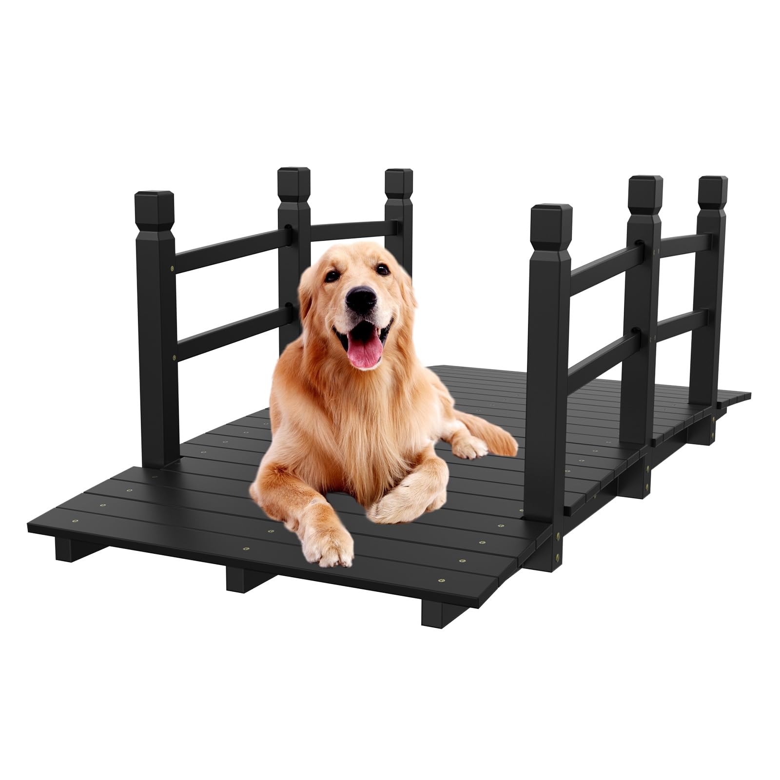 VINGLI Garden Bridge, Classic Wooden Arch with Safety Rails Footbridge (Black, 5 ft)