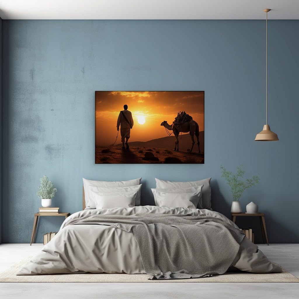 Canvas for Living room. Golden Dunes at Twilight: A Nomad's Journey Amidst the Desert's Embrace, 27 x 18 inch Canvas Wall Art - Abstract By Atmosphere - Modern Home Decor - 69x46 cm (27x18 inch)