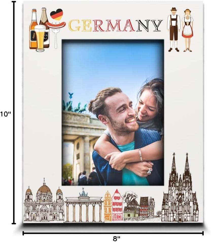 BELLA BUSTA-Germany Theme Picture Frame-Wedding, Honeymoon, Vacation, Family Reunion- UV Print Berlin, Munich, Frankfurt Symbols Design (5x7 Vertical)