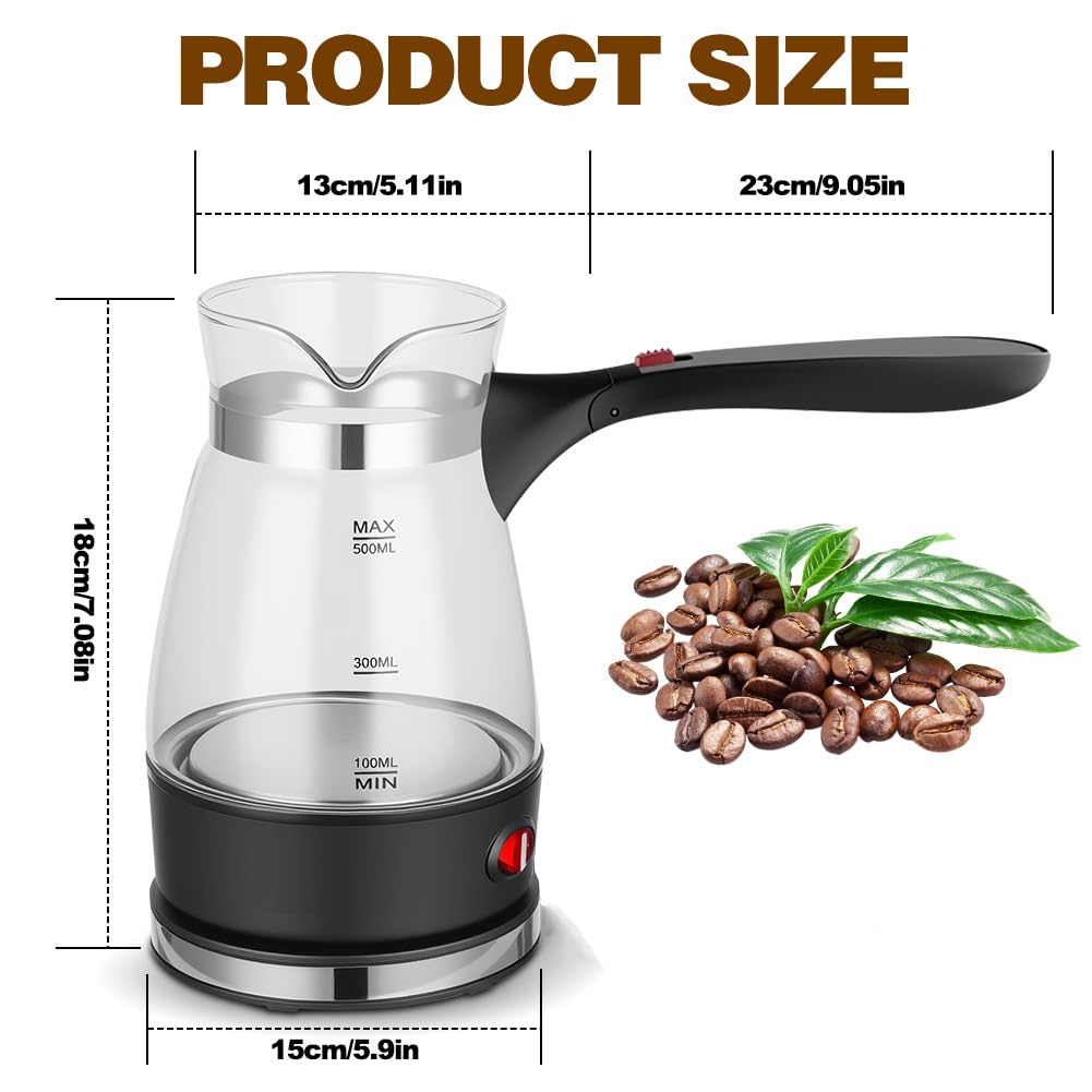 RANJIMA Cafetière Turque Électrique 500ml, Machine à Café Turc et Théière Électrique, Cafetière Moka & Expresso Turque avec Poignée