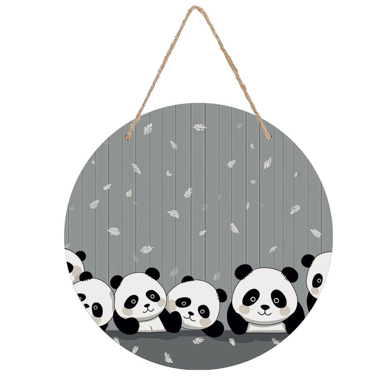 Funny Cute Panda Wall Art Neutral Abstract Wooden Walls Hanging Picture Sturdy Farmhouse Round Walls Hanging Vintage Framed Wall Prints for Living Room