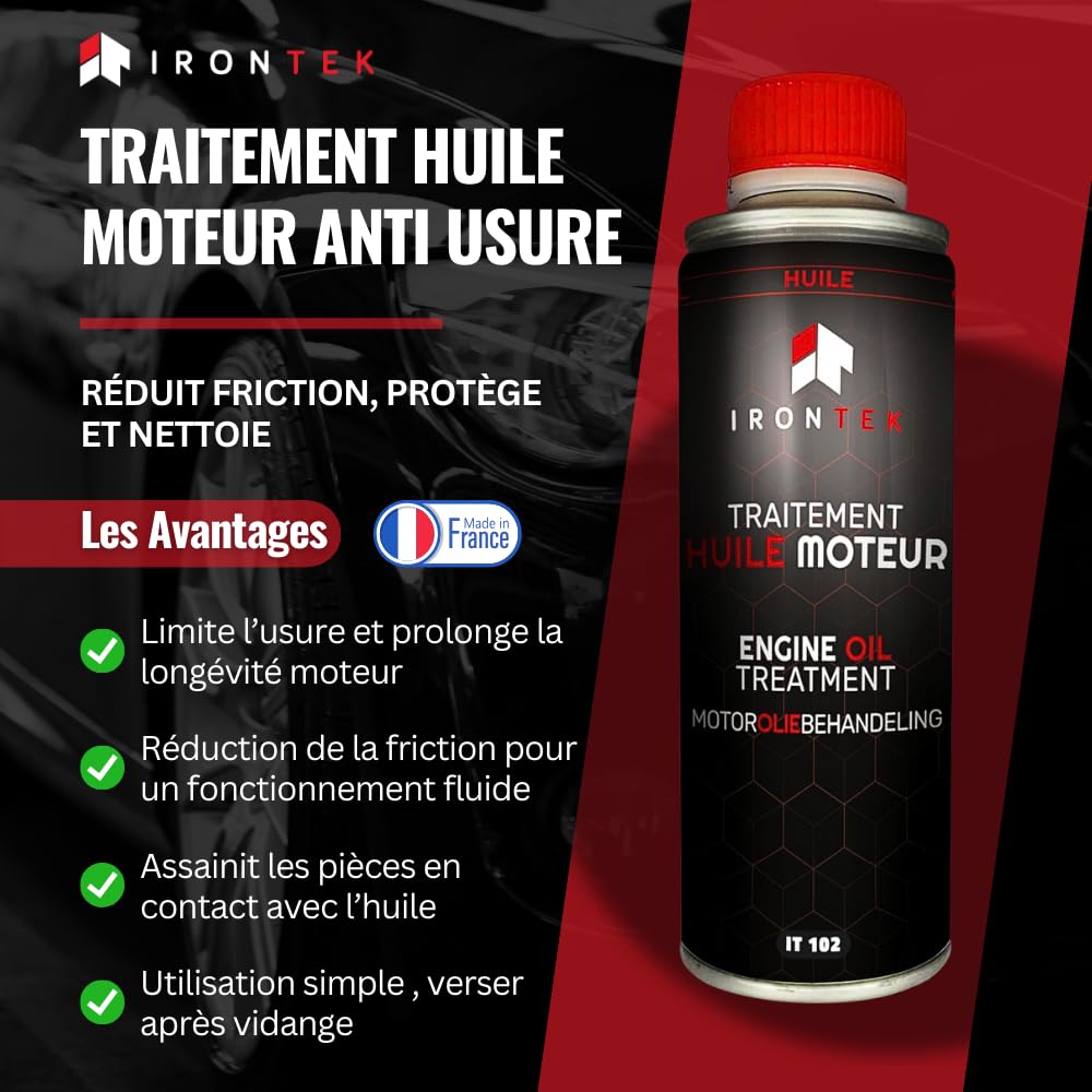 Traitement Céramique Anti-Usure & Anti-Friction Huile Moteur Ceratec 300 ML - IRONTEK | IT102 | Réduit Friction & Bruit | Compatible Essence & Diesel | Moteur Silencieux | Additif Huile Moteur