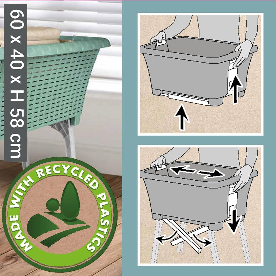 URBNLIVING - Cesto portabiancheria grande pieghevole con gambe retraibili - In plastica riciclata durevole, altezza ergonomica, salvaspazio e impilabile - Contenitore per biancheria - Antracite
