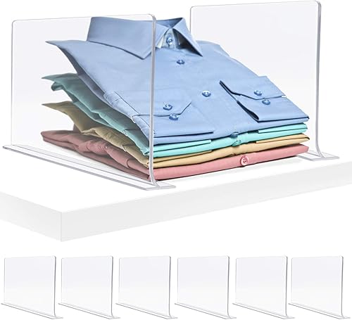 Sorbus Organizador de estantes adhesivos acrílicos con cinta autoadhesiva, ideal para organización de armario, ropa, ropa de cama, separadores de