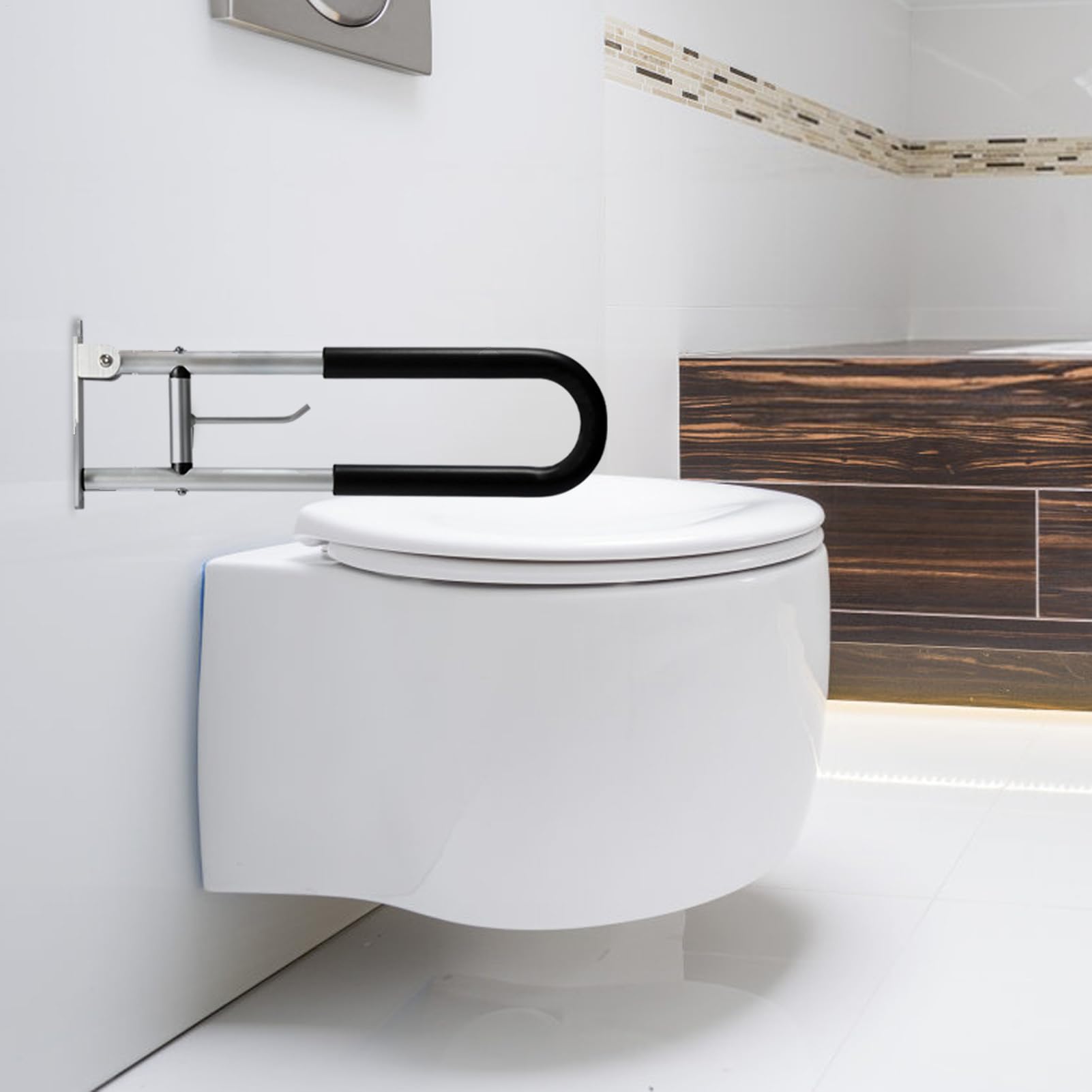 Barras de seguridad para baño, asideros para discapacitados - Pasamanos de | aleación de aluminio resistentes para inodoro | Riel de soporte plegable impermeable en forma de U para