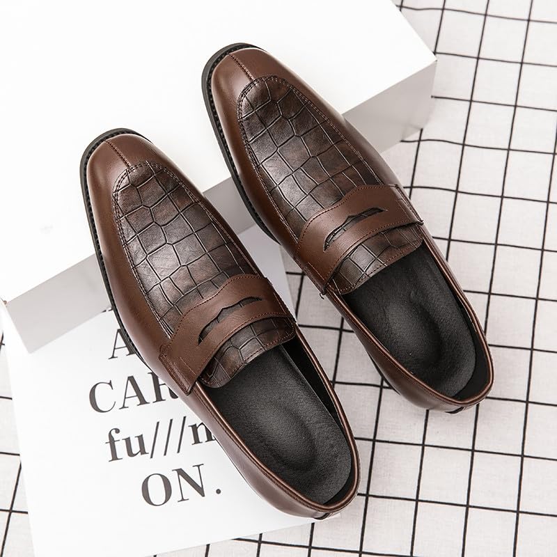 Santimon Mens Penny Loafers with Alligator Print Leather Business Dress Slip on Formal Loafer Shoes for Men2