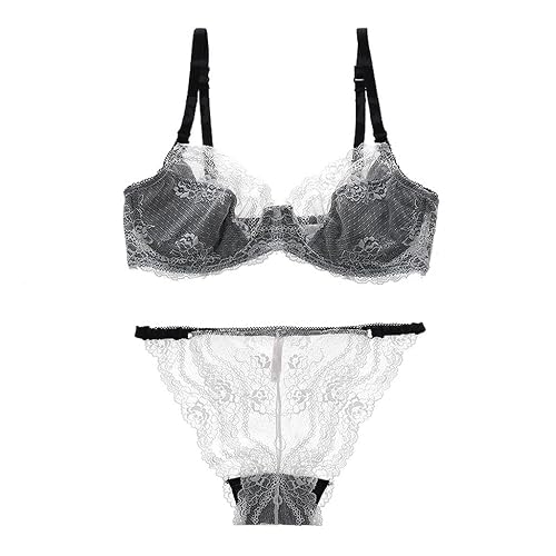 OOAYDYWO Women's Thin Transparent Lace Lingerie Set Large Breasts Show Small Anti-sag Size Bra - D - 85C