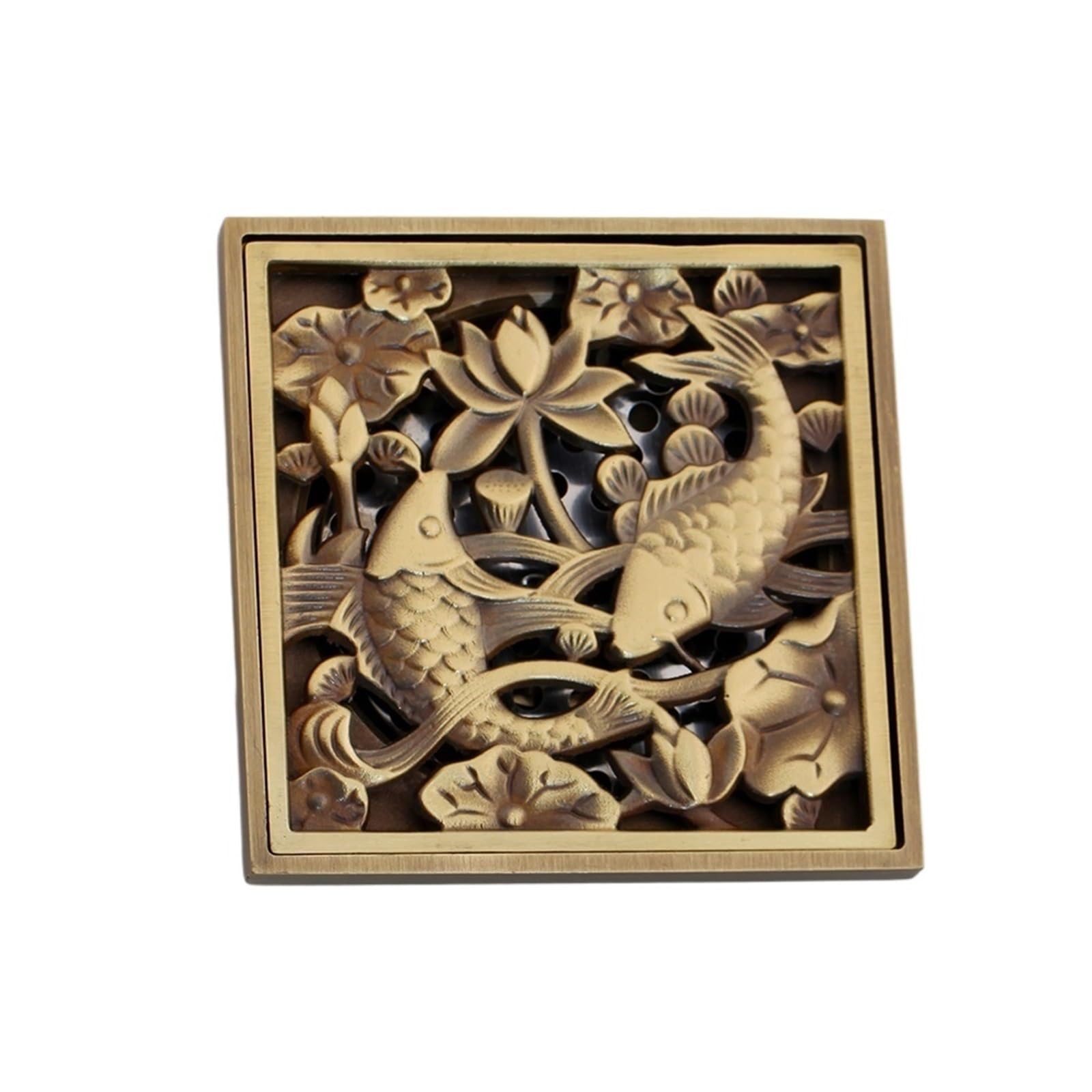 Gulley Grid Shower Drains 10 * 10cm Square Bath Strainer Hair Fish Carved Bathroom Waste Grate Filter Floor Cover(Style1)