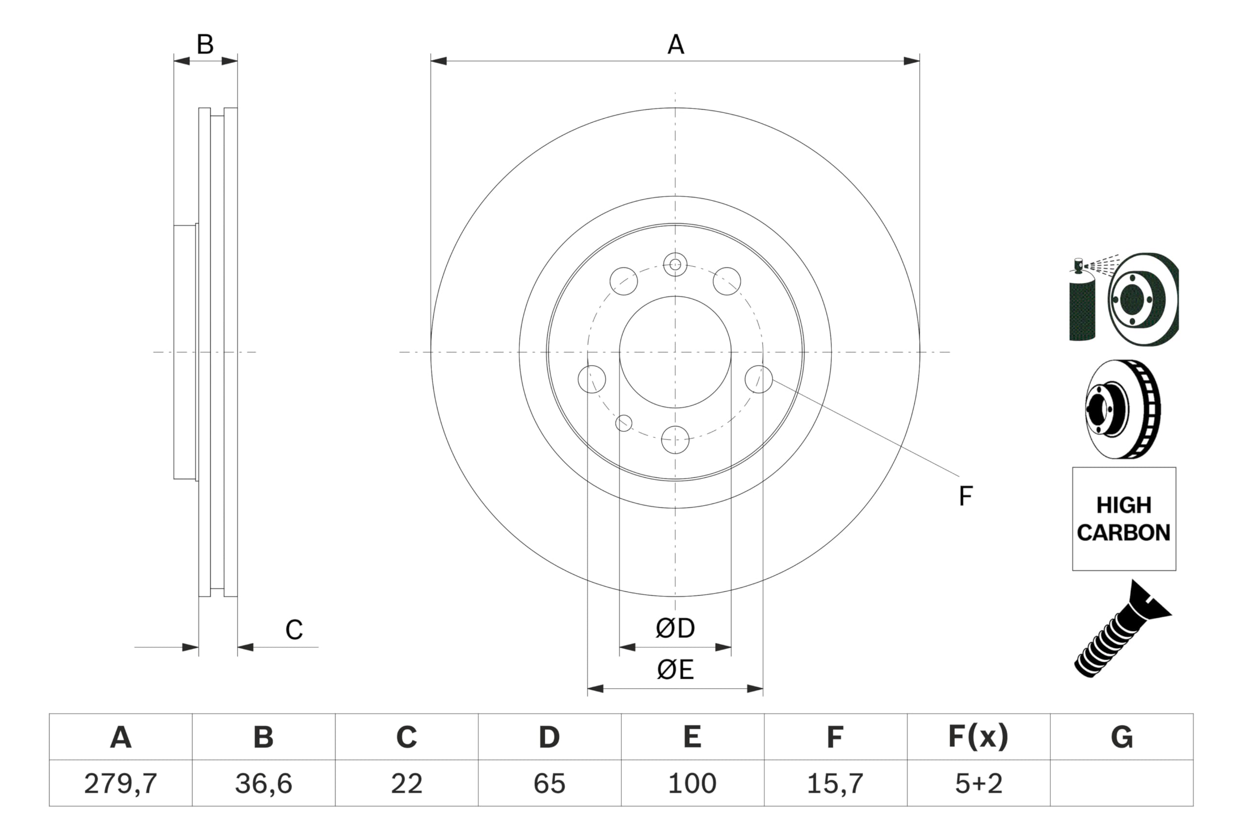 Juego de 2 Discos de Freno Bosch BD752 - Discos Ventilados, Alto Contenido en Carbono, 279.7 mm – Eje Delantero – Certificado ECE-R90 – Excelente Refrigeración y Reducción de Ruido, Anticorrosión