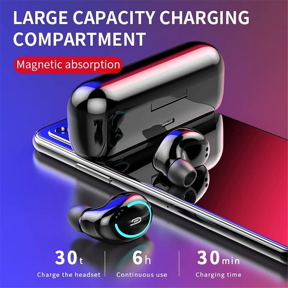 TWS Earphone Wireless Bluetooth Earbuds, Binaural HD Call Headphone with Mic IPX7 Waterproof TWS Stereo Noise Reduction Earphone in-Ear with Charging Case,Black