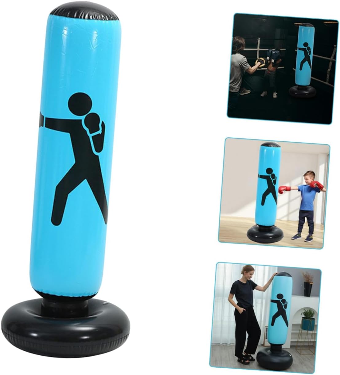 PartyKindom Freestanding Inflatable Punching Bag for Boxing Training, Thickened Blue Kickboxing Column for Adults, Indoor Fitness Equipment for Stress Relief and MMA Practice