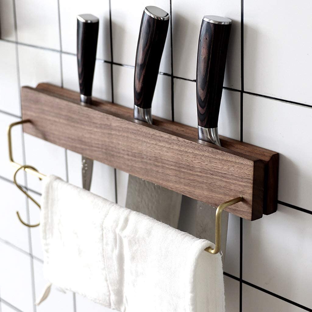 Soporte para cuchillos 2 en 1 Calidad Profesional Madera Cuchillos de Cocina Soporte para Pared Negro Nogal Colgante Bar Rack Toallero Cuchillo Soporte Durable