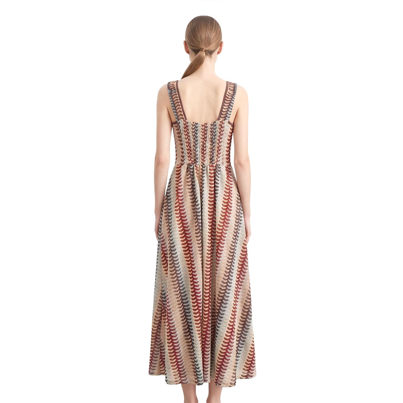MODELISA - Vestido Largo de Punto para Mujer, Maxi Vestido Playero de Tirantes con Estampado Étnico Ondulado Casual de Verano