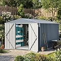 GarveeLife Large Outdoor Metal Storage Shed, 8x12 ft Metal Shed with Lockable Doors, Large Garden Tool Shed with Sturdy Frame Structure, for Backyard, Patio, Lawn, Grey