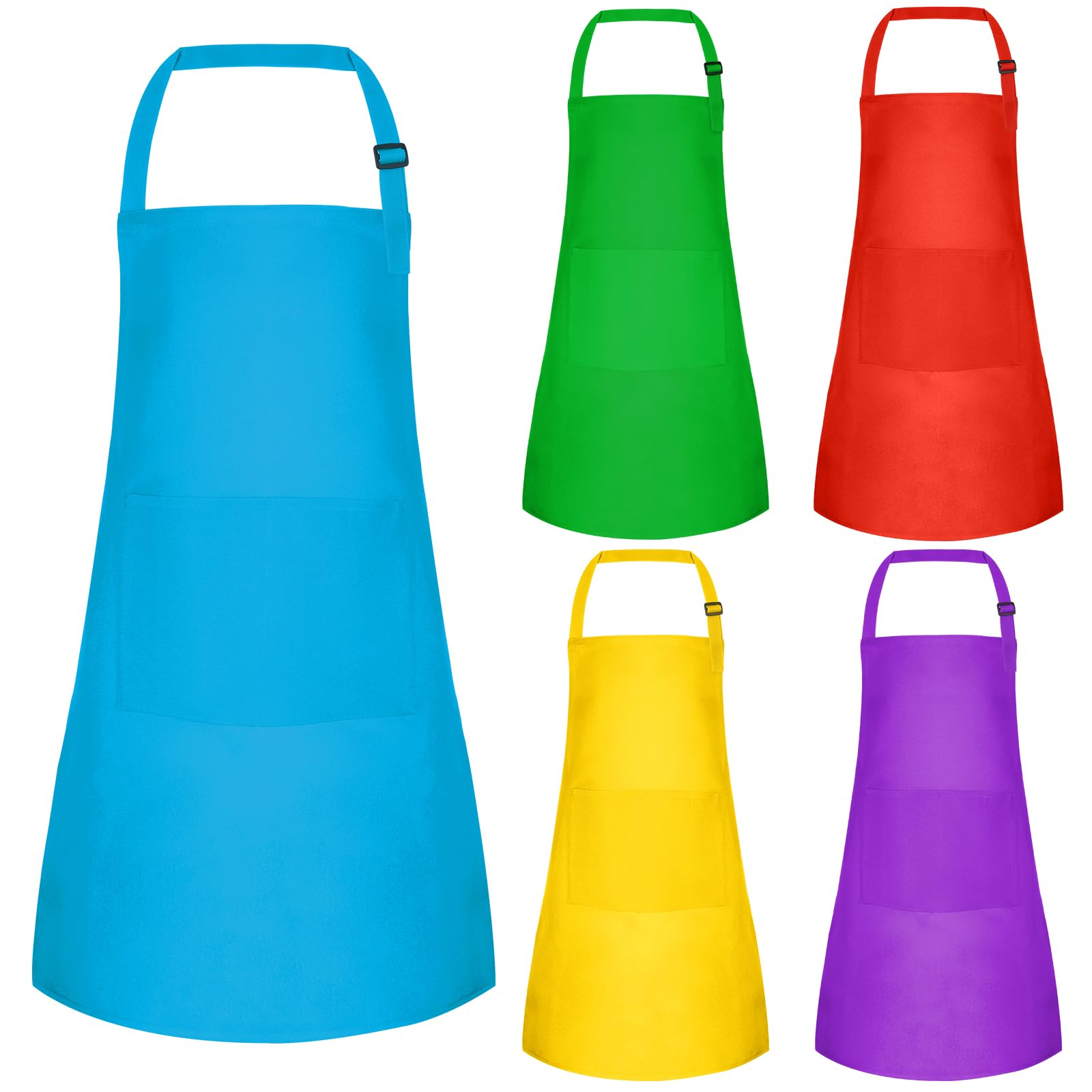 BOUBONI 5 Pcs Kids Apron with 2 Pockets Adjustable Kitchen Chef Apron Bulk for Cooking Baking Painting Crafting (Multicolor)