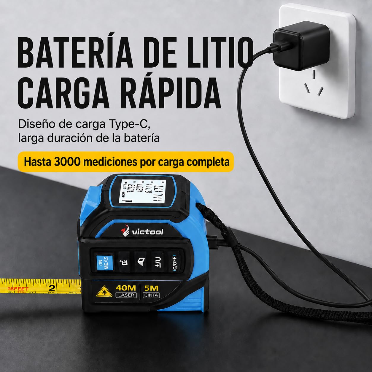 Cinta Métrica Laser 4 en 1, Medidor Laser Distancia 40m y Cinta Metrica 5m, Línea Cruzada de 16m y Trípode, Metro Digital para Bricolaje y Decoración del Hogar