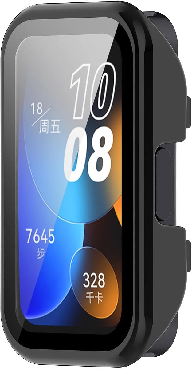MOTONG PC Funda protectora de cobertura total para reloj Protector de pantalla de vidrio templado compatible con Huawei Band 10/9/8 (PC negro)