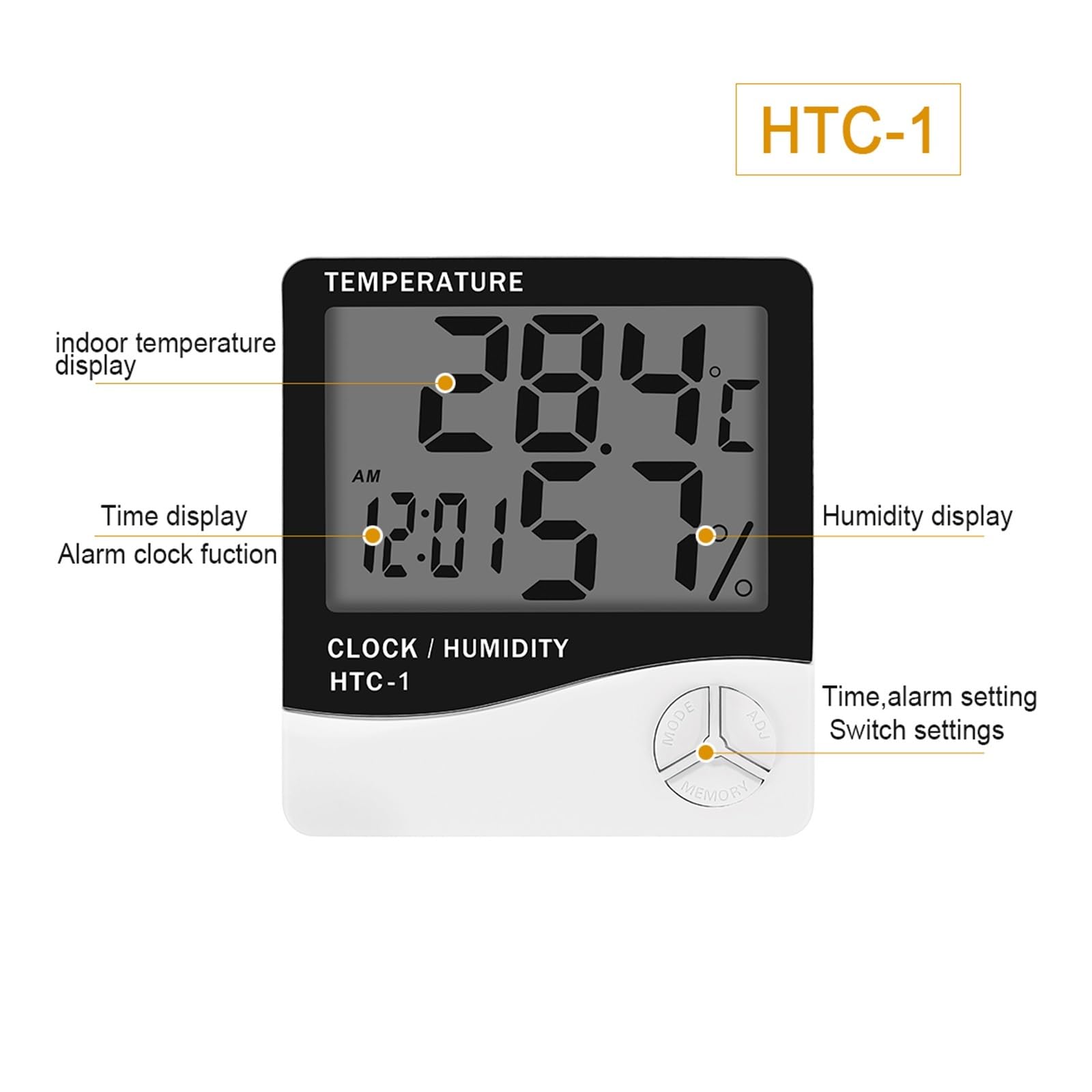 Termoigrometro LCD a Cristallo Digitale Termoigrometro Interno ed Esterno Termometro elettronico Igrometro Stazione meteorologica Orologio