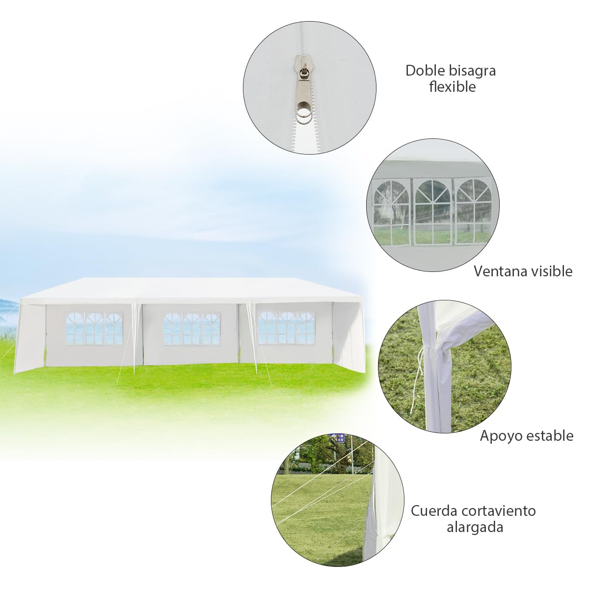 GOPLUS Carpa de jardín de 3x9 m, Cenador Plegable Impearable con Estructura metálica, Lona de PE, 6 Paneles Laterales Desmontables y 2 Entradas, Pabellón Exterior para Bodas, Fiestas (Blanca, 9x3m) | Tienda de Jardín para Cerveza con 2 Puertas con Cremall