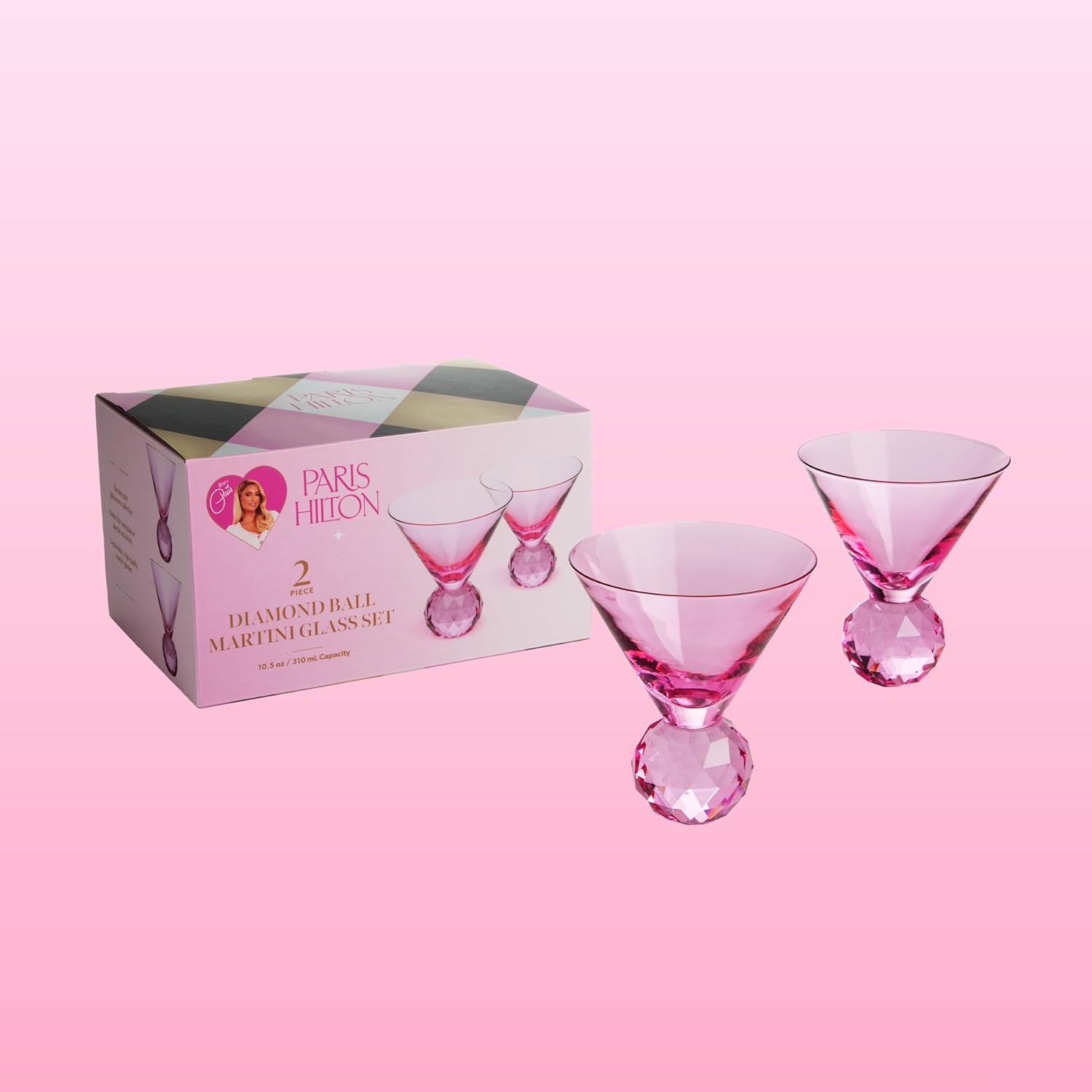 Paris Hilton Martini Glass Set with Iconic Gem Base, Perfect for Parties and Special Occasions, Serve Martinis, Mocktails and More, 10.5-Ounce, 2-Piece Set, Pink - Image 6