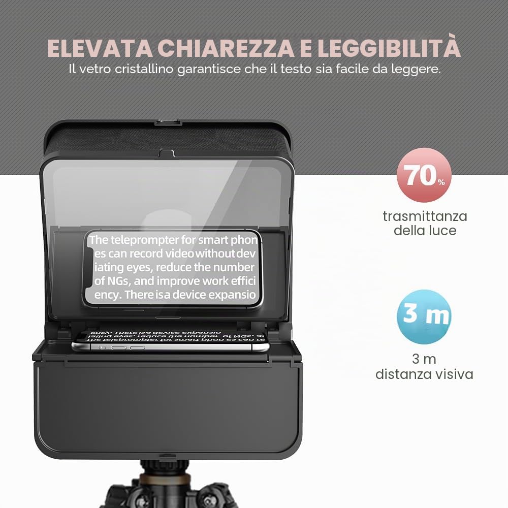 LENSGO TC7S Teleprompter portatile per telefono, mini teleprompter pieghevole in un secondo con telecomando, app compatibile con iPhone e Android, per insegnamento online, vlog, live streaming