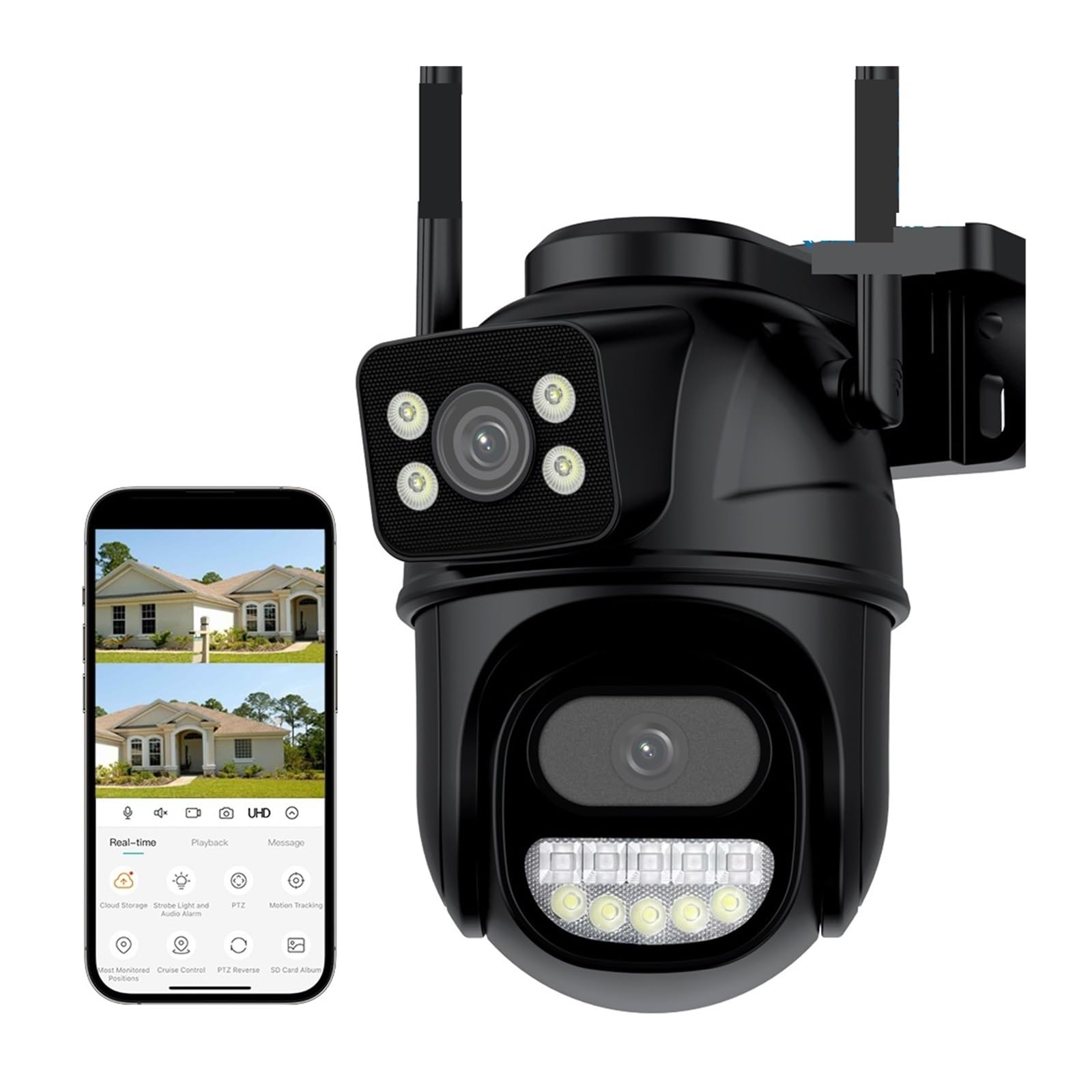 MKHJKIOII Security Camera, 8MP 4K PTZ Camera Dual Lens With Screen Ai Human Detect Auto Tracking Wireless Outdoor Surveillance(4MP Add 128G Card)