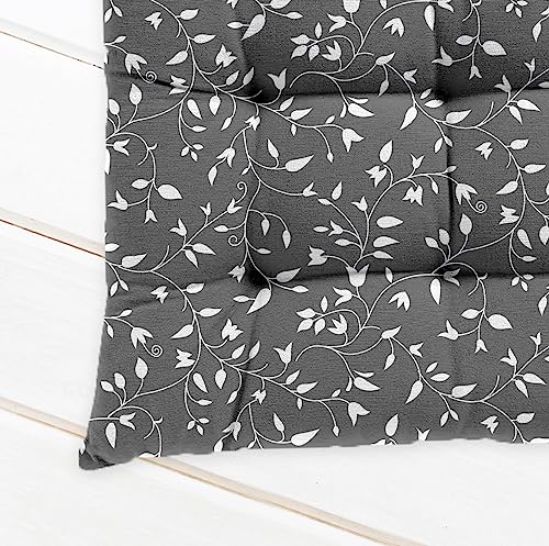Image of Cotton Shell with Mixed Fiber Filled Printed Chair Cushion - Grey Leaf(Pack of 1)