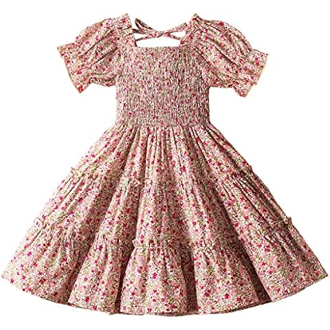 TTYAOVO Summer Girl Smocked Floral Printed Tiered Princess Dress Size100(2-3 Years) 1903 Floral Pink-a Cover