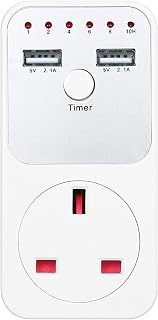 SHUAIGUO Countdown Timer Socket with 2 USB Ports 5V 2.1A Outlet Plug-in Time Controller Switch for Electrical Appliances - UK Plug AC 230V, White