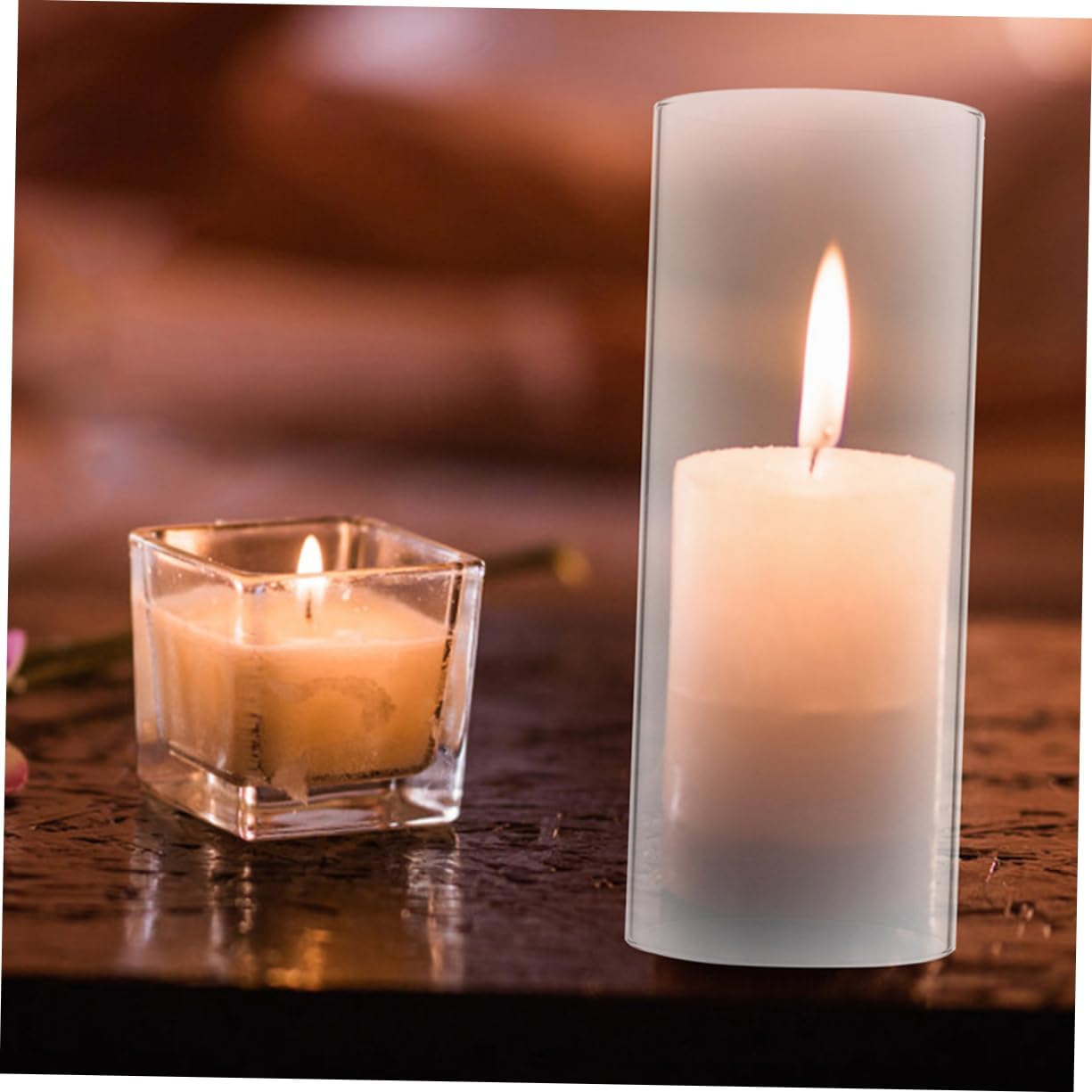 Cylindrical Glass Candle Holder Sleeve Windproof Decorative Shade for Tealight Candles Borosilicate Glass Suitable for Home Decor and Desktop Lighting