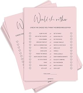 Would She Rather Bridal Shower Game Cards for 50 Guests (Blush Pink)