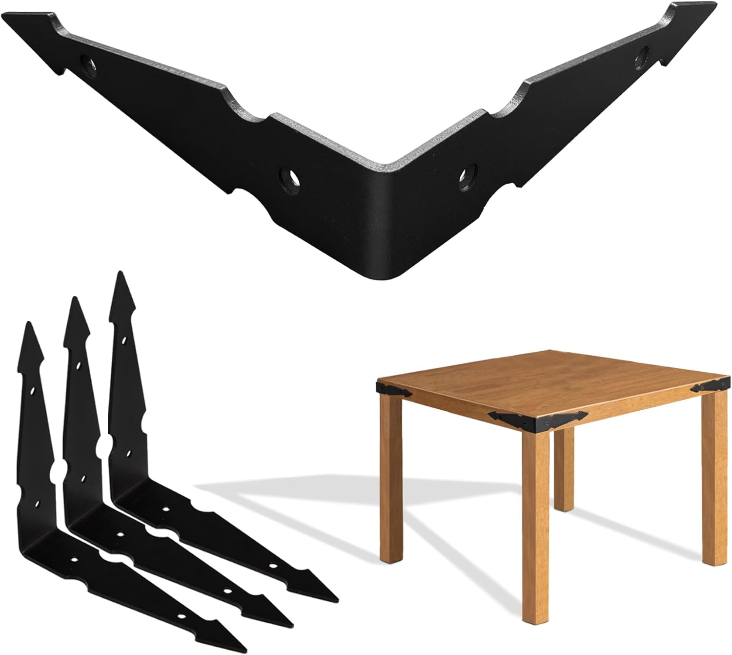 Farmhouse Metal Corner Brackets Decorative Wood Table 6.1" Matte Black Corner Protectors for Retro Industrial Wood Dresser Nightstand TV Stand Bed Frame(Height:1.3") 4Pcs