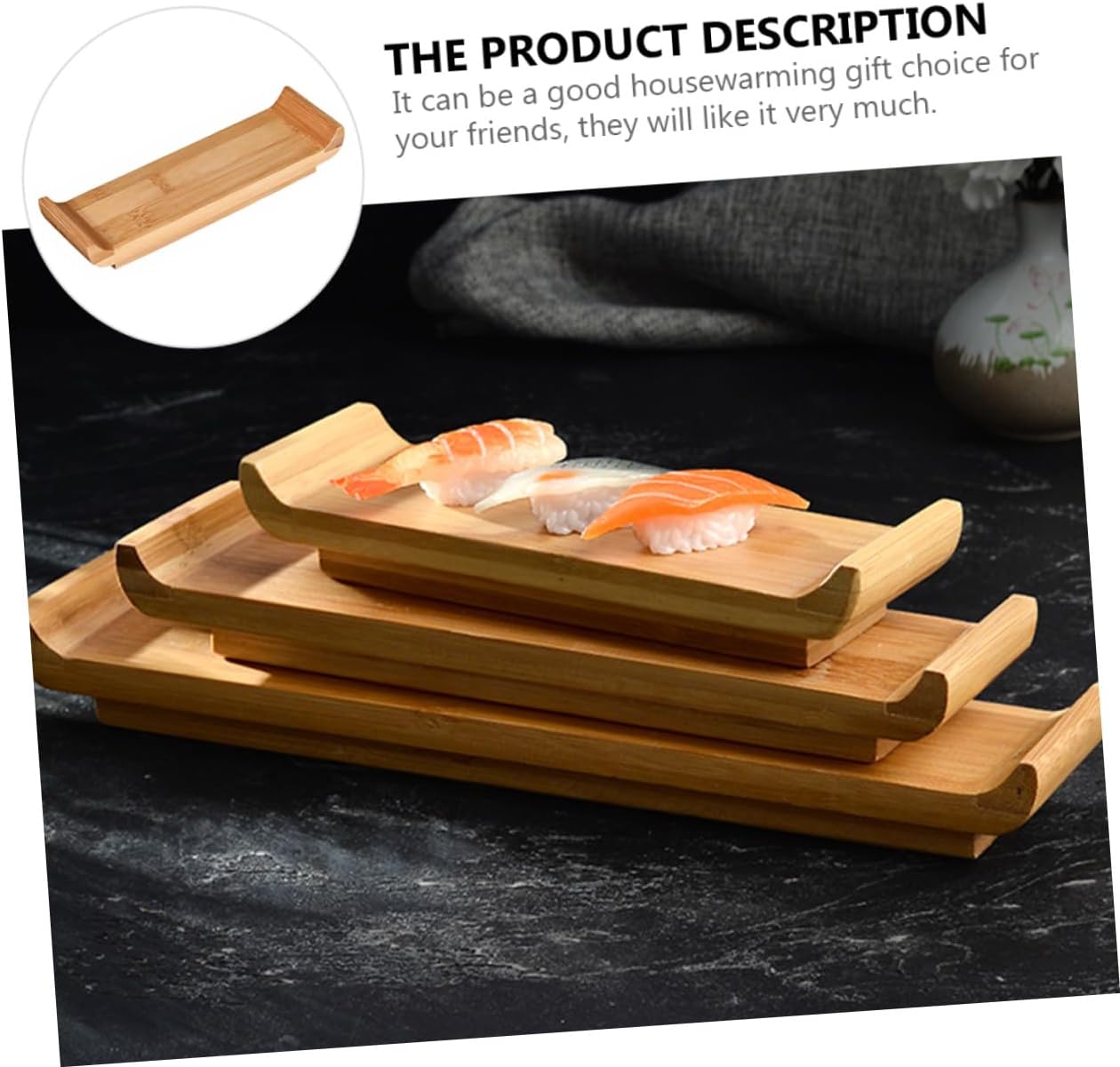 VOSAREA Wooden Sushi Tray Sashimi Dish Japanese Food Serving Plate Small Size Sushi Serving Tray for Home and Restaurant Use