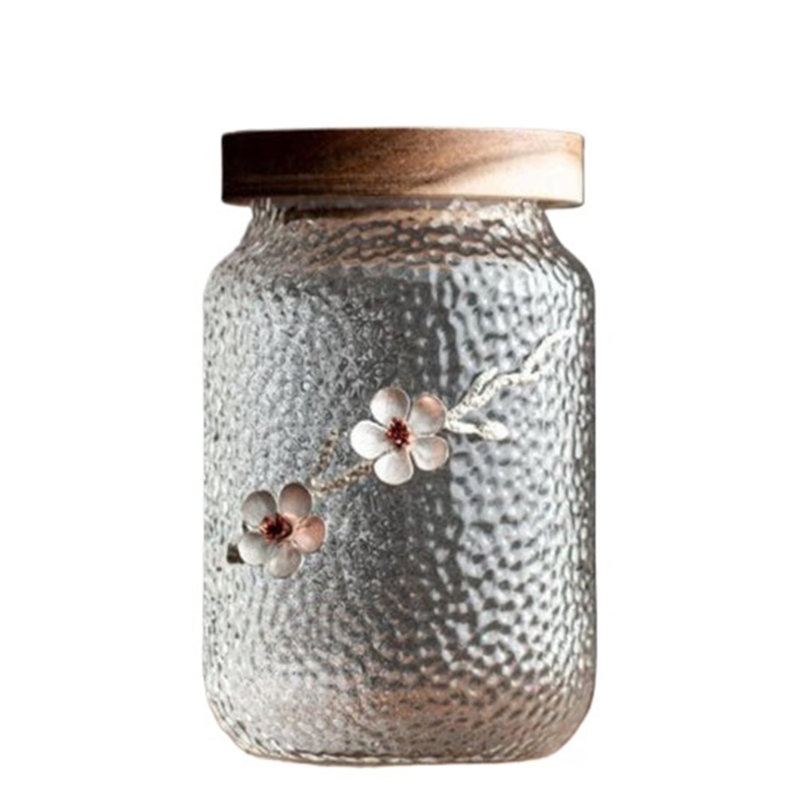 Barattolo di vetro Barattolo di caramelle creativo Barattolo di tè tridimensionale con fiori di pruno Barattolo di frutta secca di caramelle Conservazione domestica Per Conservare Caramelle(L (700ml))
