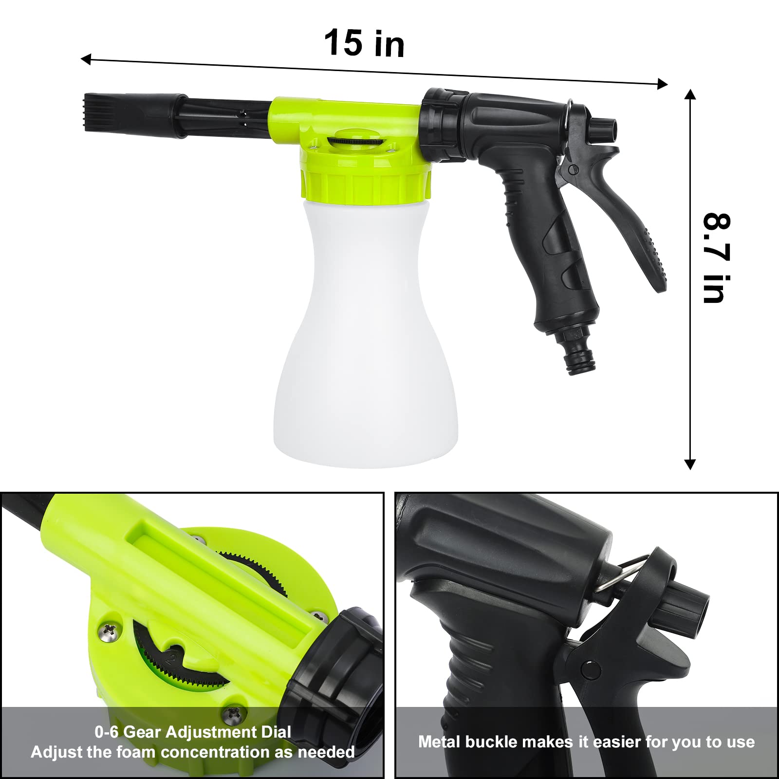 GALAXYER Pistola per Schiuma Da Neve Regolabile Da 900 ml, Lancia Schiuma Ollegamento Rapido Al Tubo Da Giardino, Attrezzi per Lavare Auto, Irrigare Case e Giardini