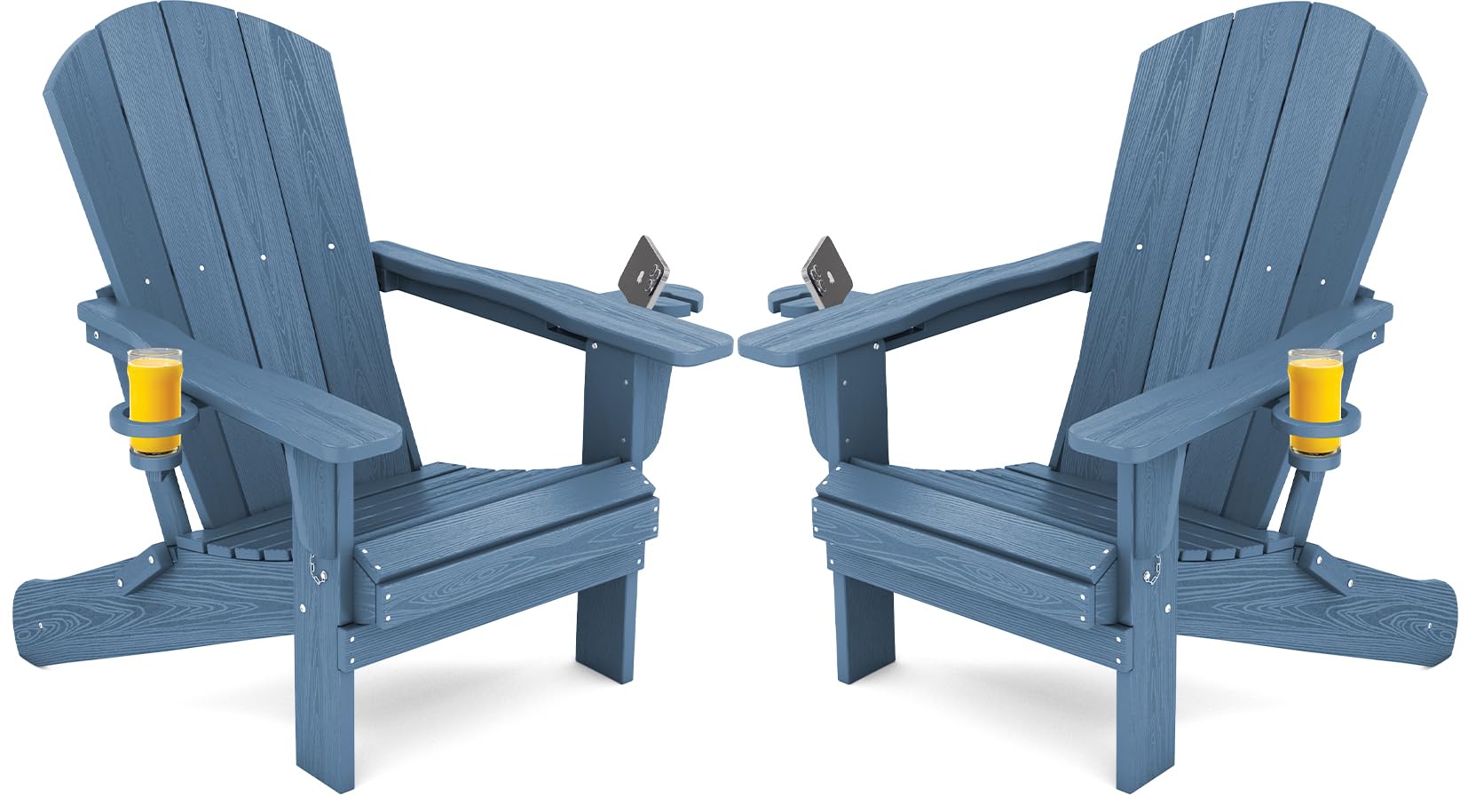 SERWALL Folding Adirondack Chair, HDPE Adirondack Chairs Set of 2, Plastic Outdoor Chairs- Looks Exactly Like Real Wood- Navy